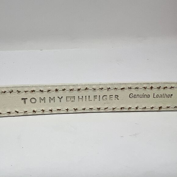 Vintage Y2K Tommy Hilfiger Cream Leather Monogram Belt M Rare main image 8